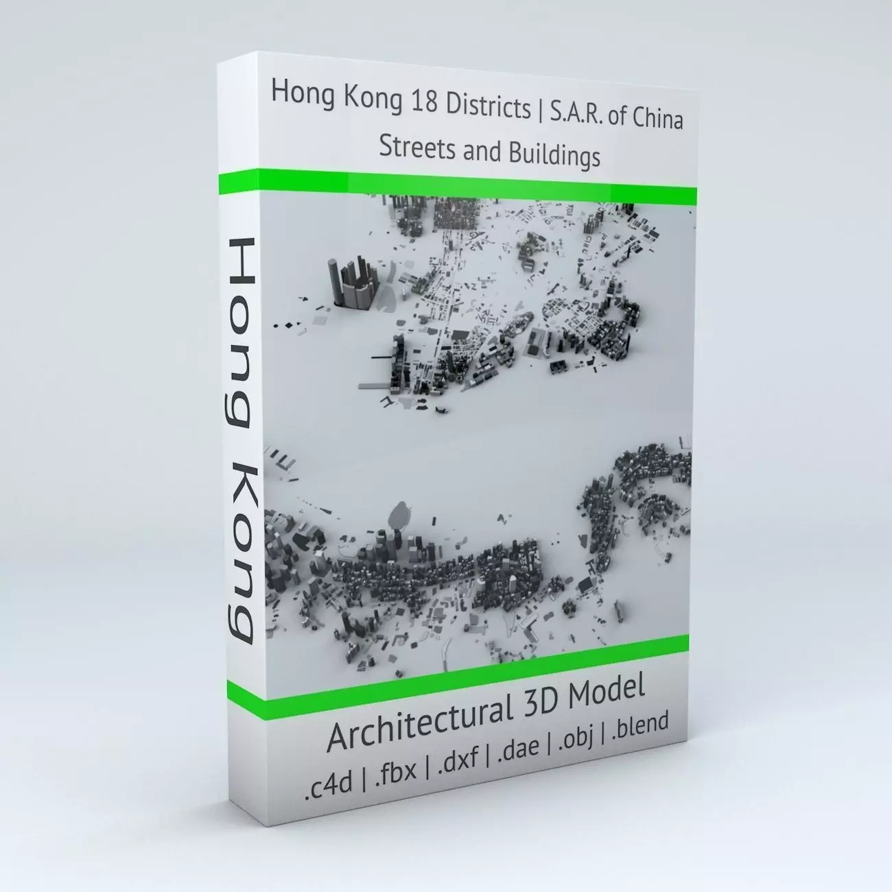 Hong Kong 18 Districts Streets and Buildings 3D model_0