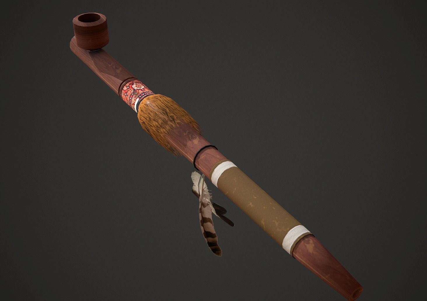 Calumet Low Poly native american pipe Low-poly 3D model_4