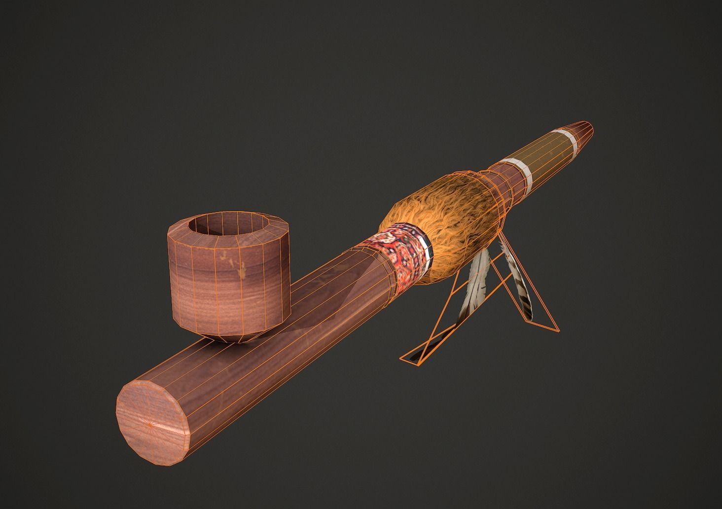 Calumet Low Poly native american pipe Low-poly 3D model_5