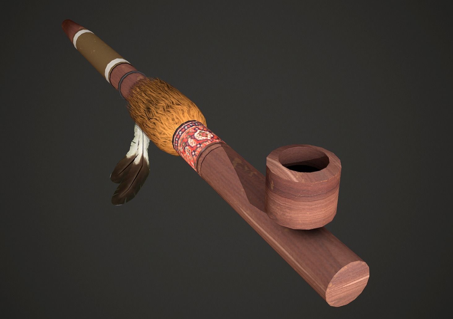 Calumet Low Poly native american pipe Low-poly 3D model_3