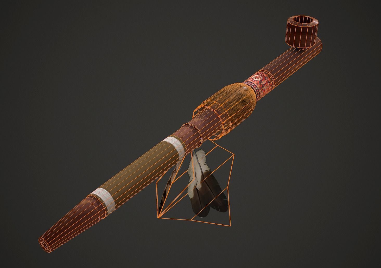 Calumet Low Poly native american pipe Low-poly 3D model_7