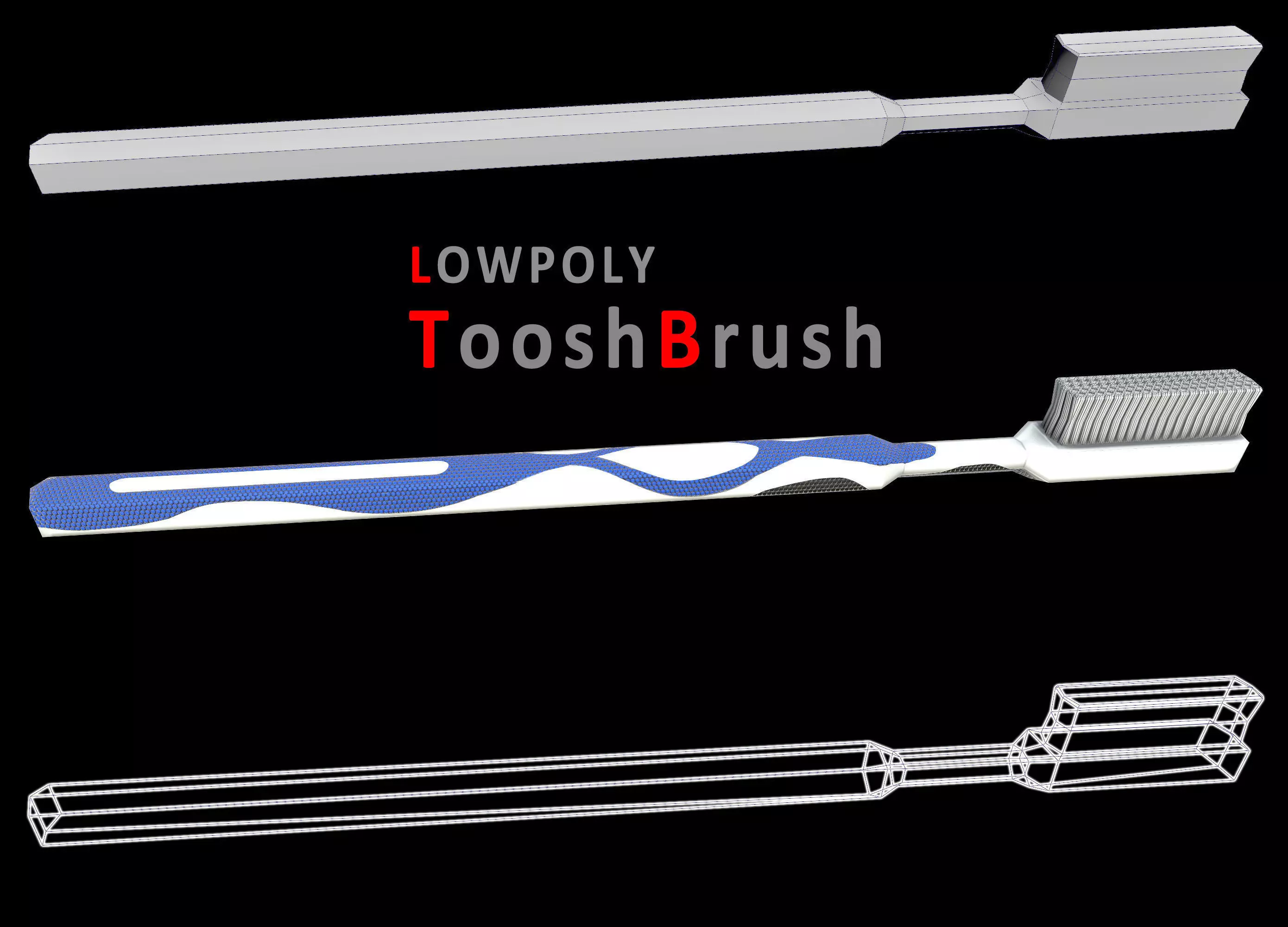low-poly Toothbrush - VR AR Low-poly 3D model_0