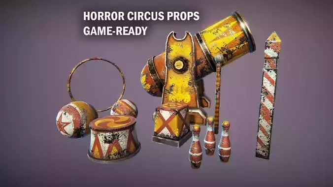Horror circus props Low-poly 3D model