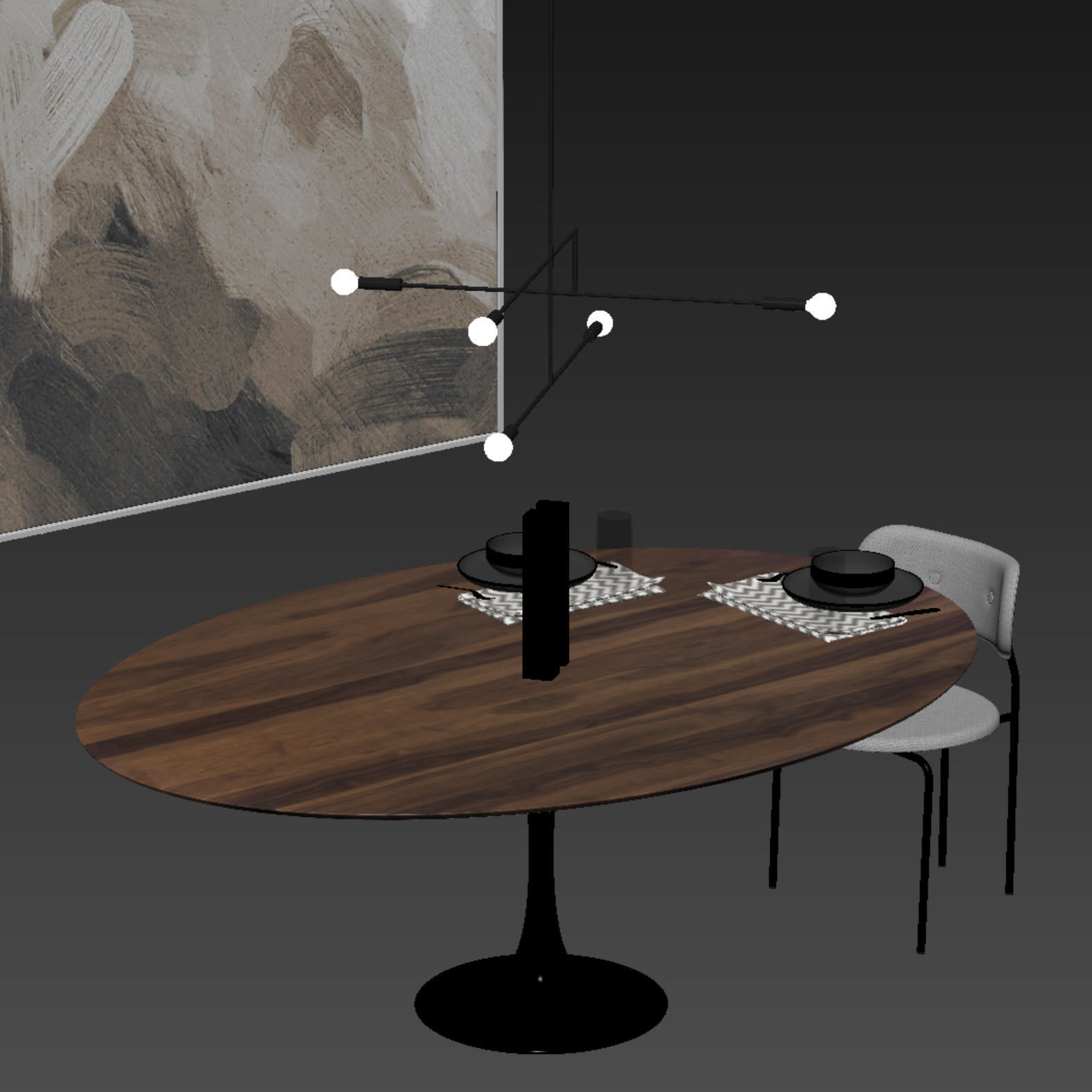 Oval Tulip Dining Table 78 inch walnut set 3D model_9