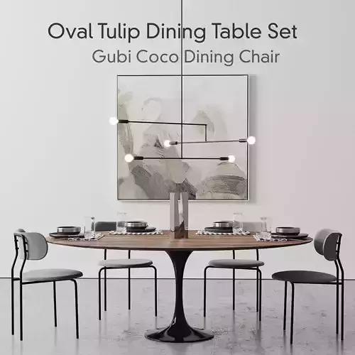 Oval Tulip Dining Table 78 inch walnut set