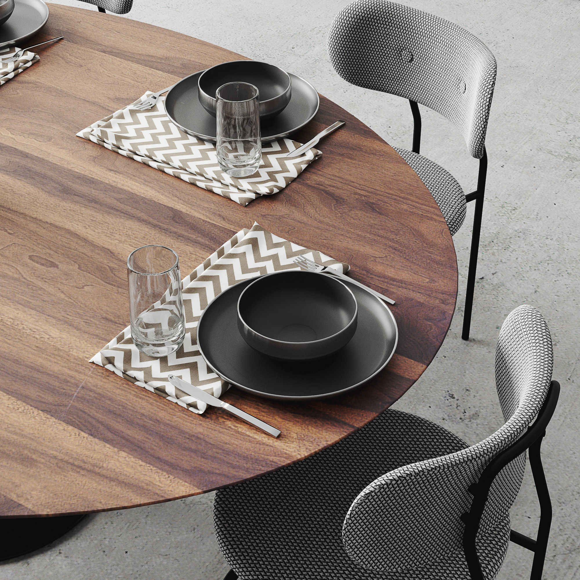 Oval Tulip Dining Table 78 inch walnut set 3D model_1