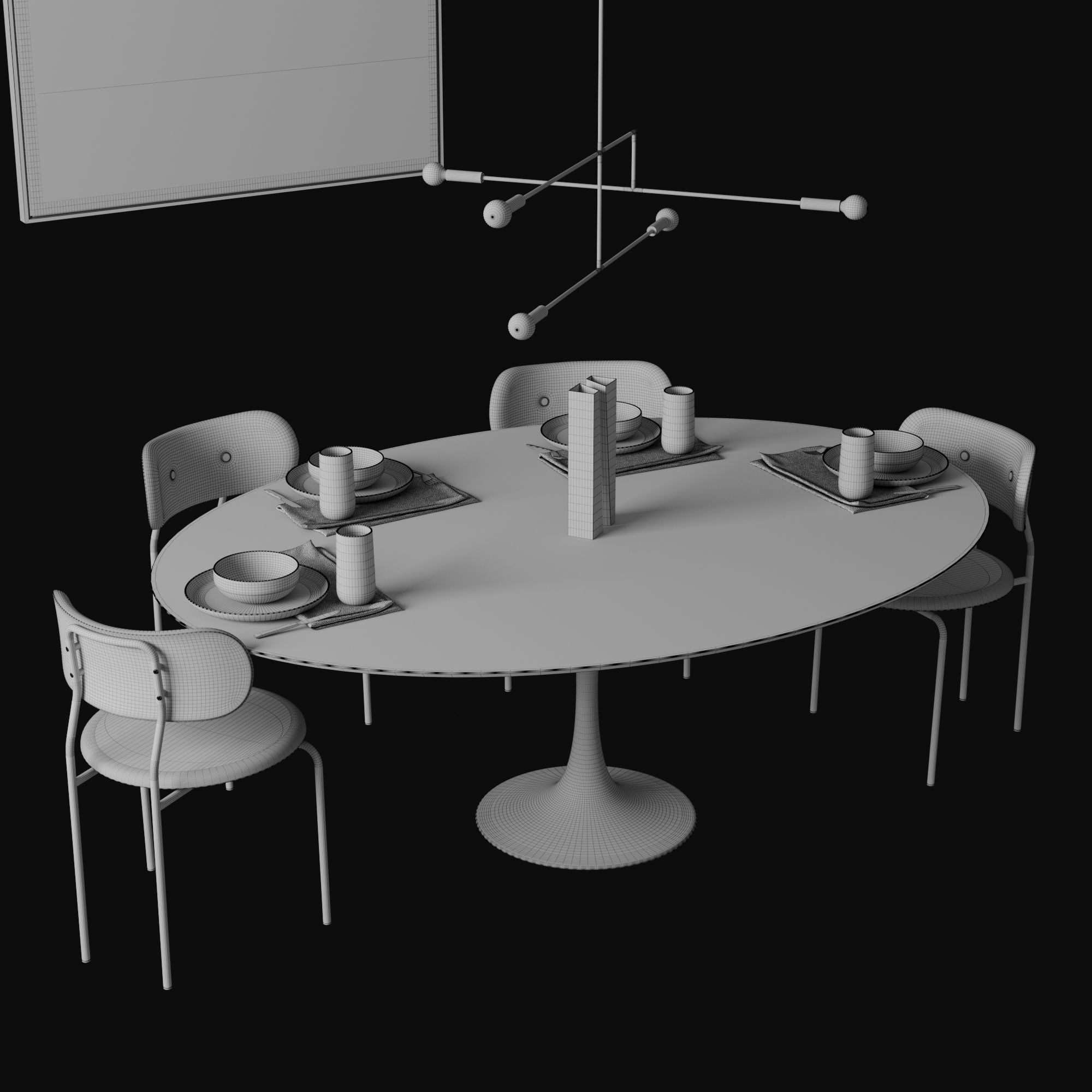 Oval Tulip Dining Table 78 inch walnut set 3D model_8