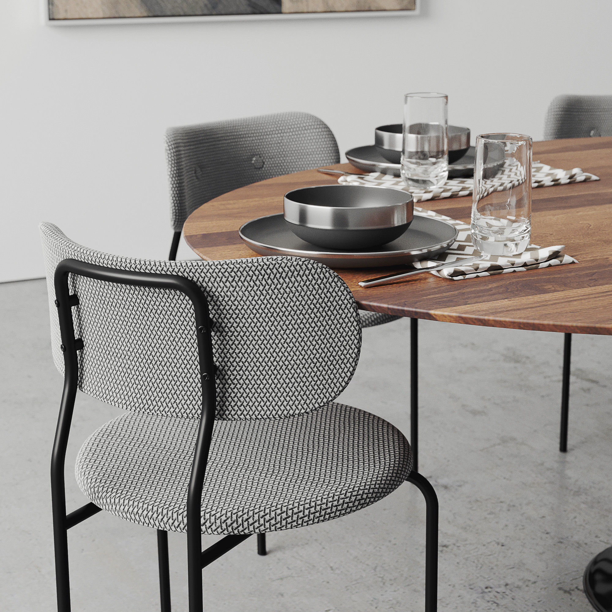 Oval Tulip Dining Table 78 inch walnut set 3D model_2