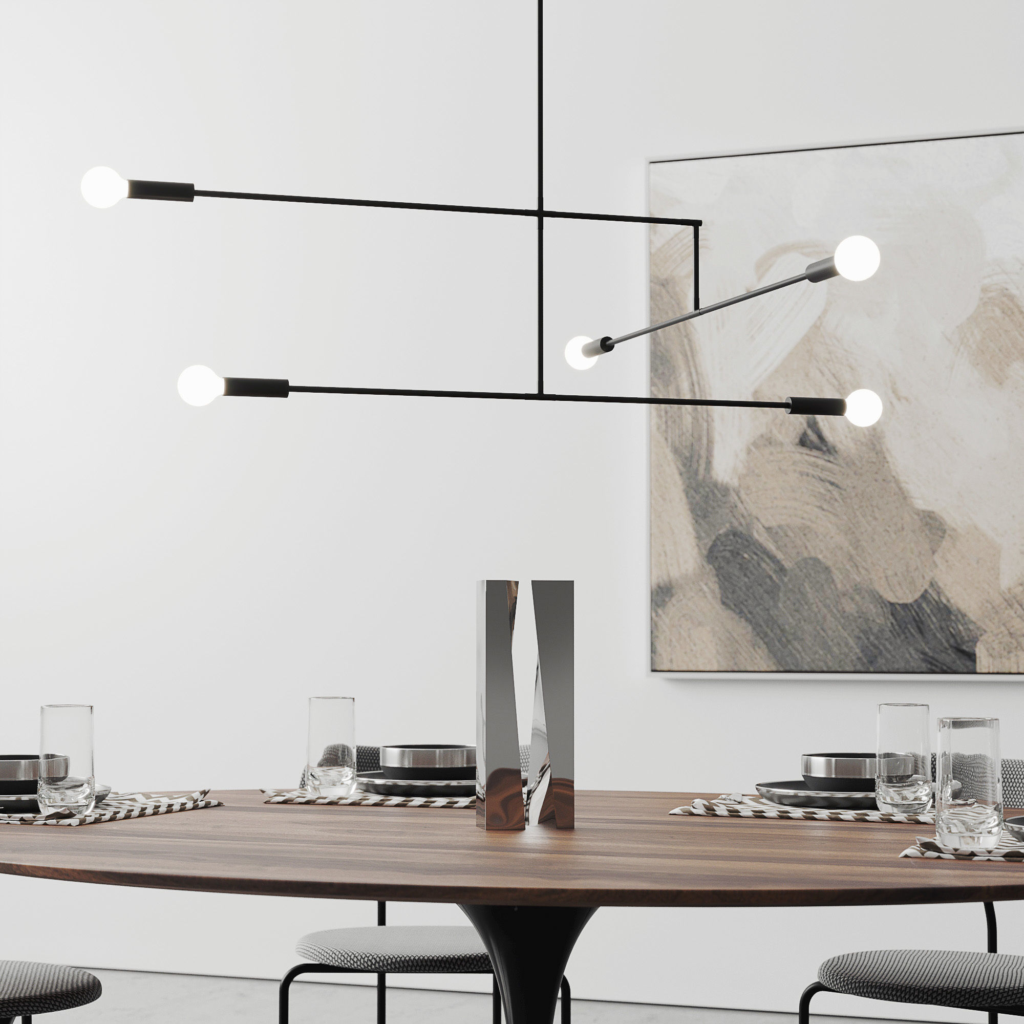 Oval Tulip Dining Table 78 inch walnut set 3D model_4