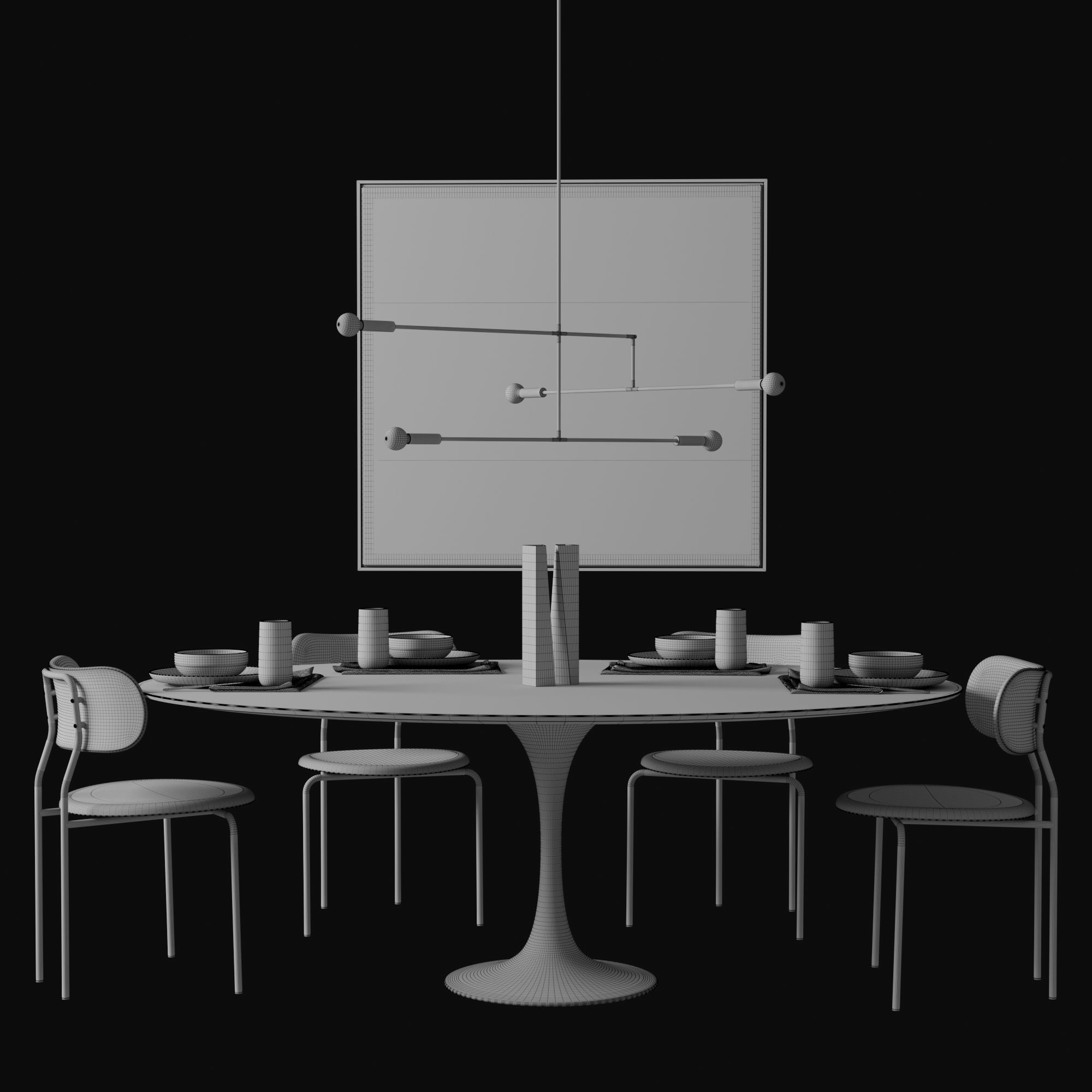 Oval Tulip Dining Table 78 inch walnut set 3D model_5