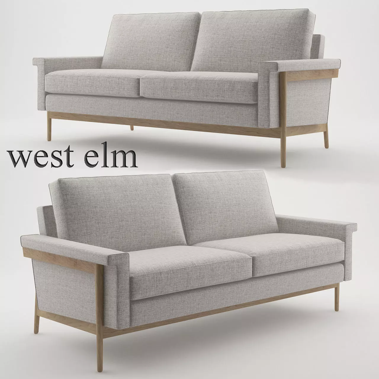 Leon Wood Frame Loveseat 68 by West Elm 3D model