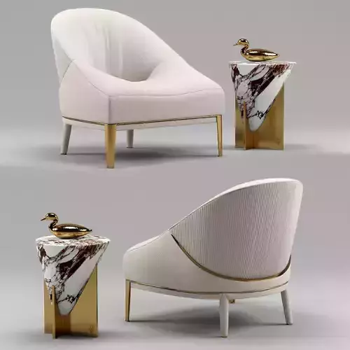 Minstrel small table and Rosemary leather armchair - Visionnaire 3D model