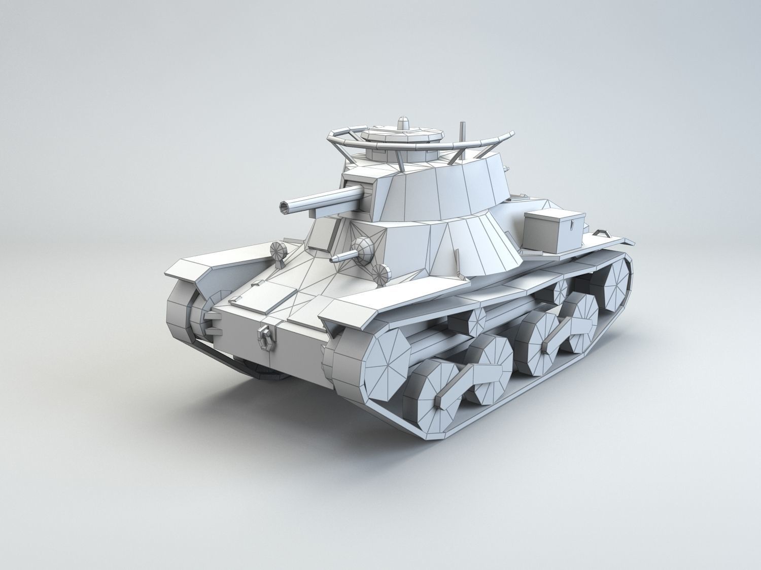 Low Poly Type 4 Ke Nu Light Tank Low-poly 3D model_9
