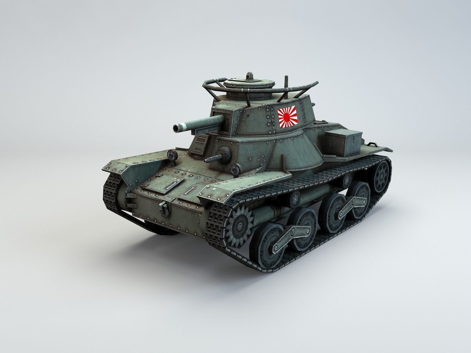 Low Poly Type 4 Ke Nu Light Tank Low-poly 3D model_8