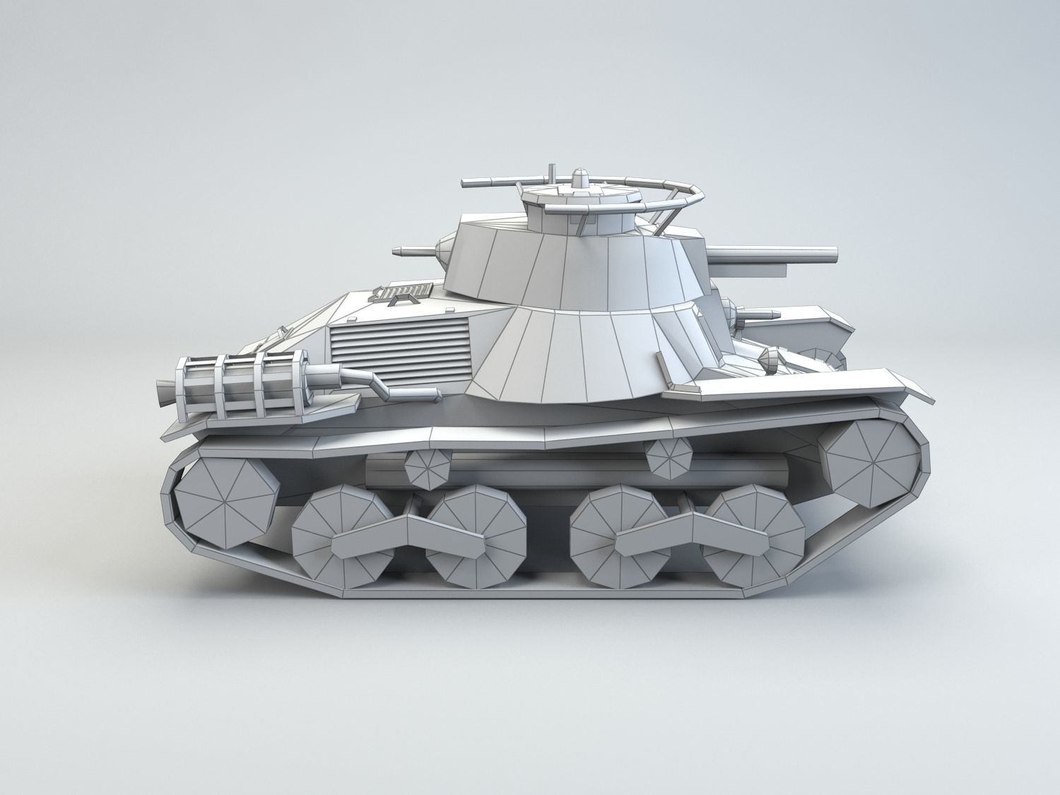 Low Poly Type 4 Ke Nu Light Tank Low-poly 3D model_5