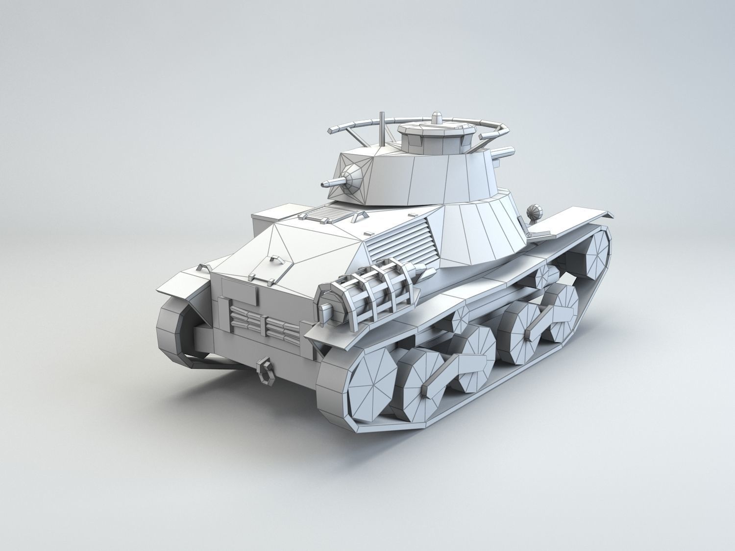 Low Poly Type 4 Ke Nu Light Tank Low-poly 3D model_7