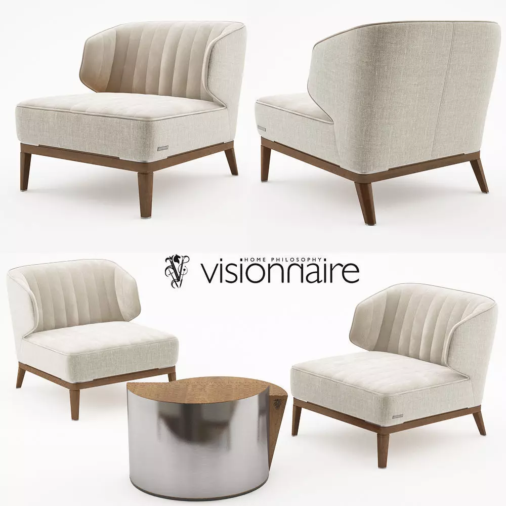 Blondie armchair with Cyborg large table - Visionnaire 3D model_0