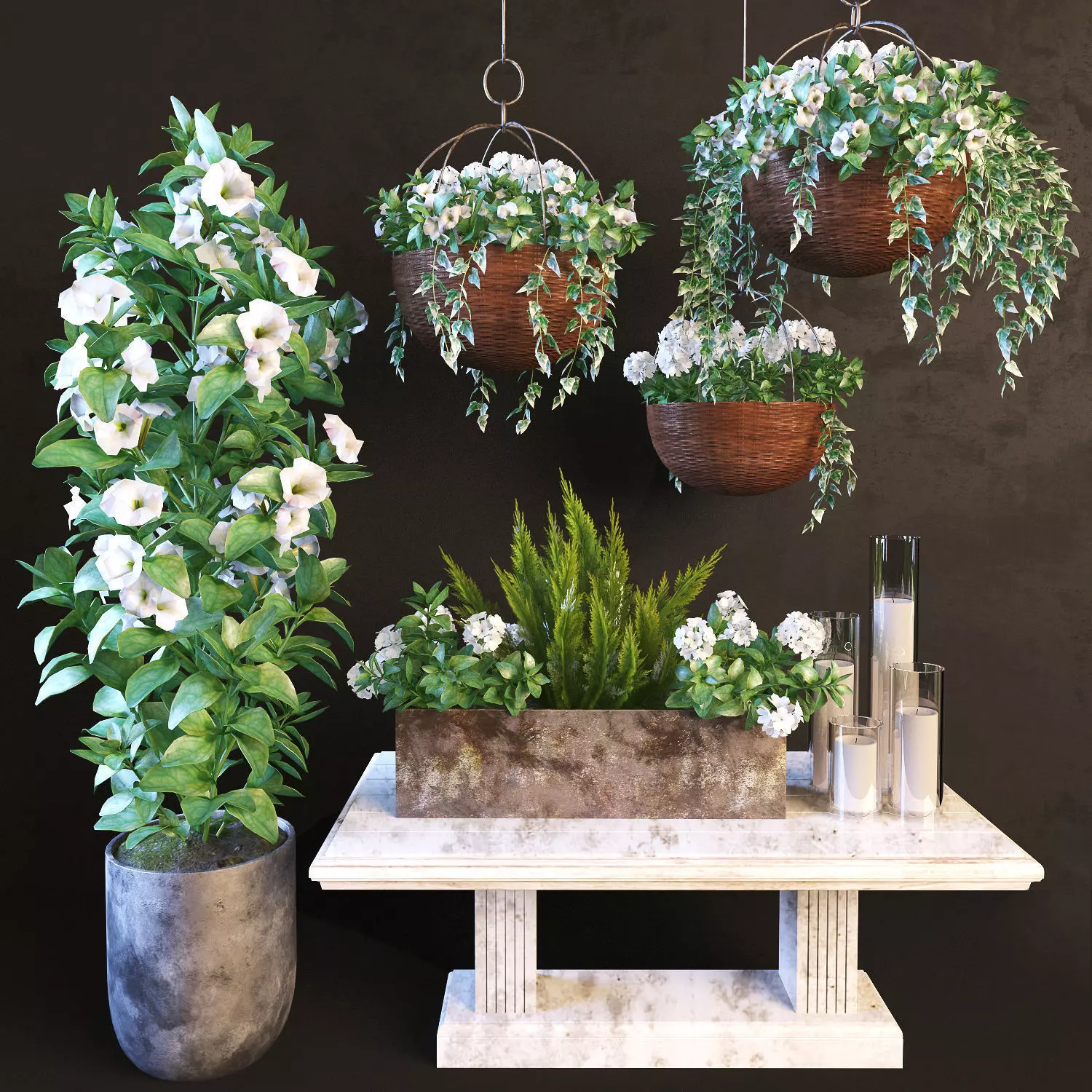 Hanging pot flowers 3D model