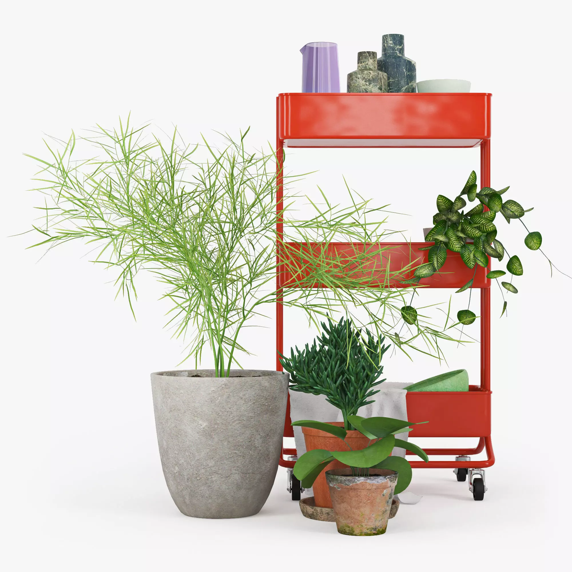 RASKOG three tier shelf cart with potted plants 3D model_0