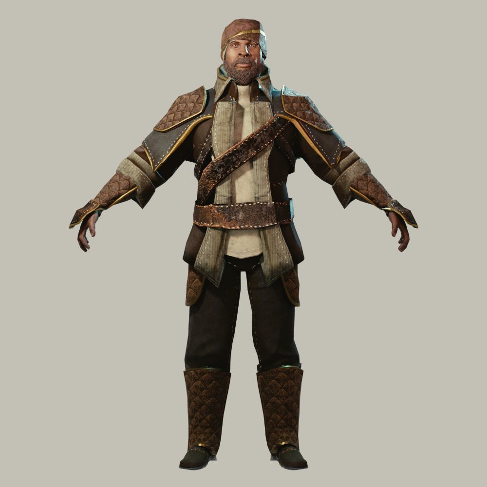 Leather and Gold Armorset Low-poly 3D model_1