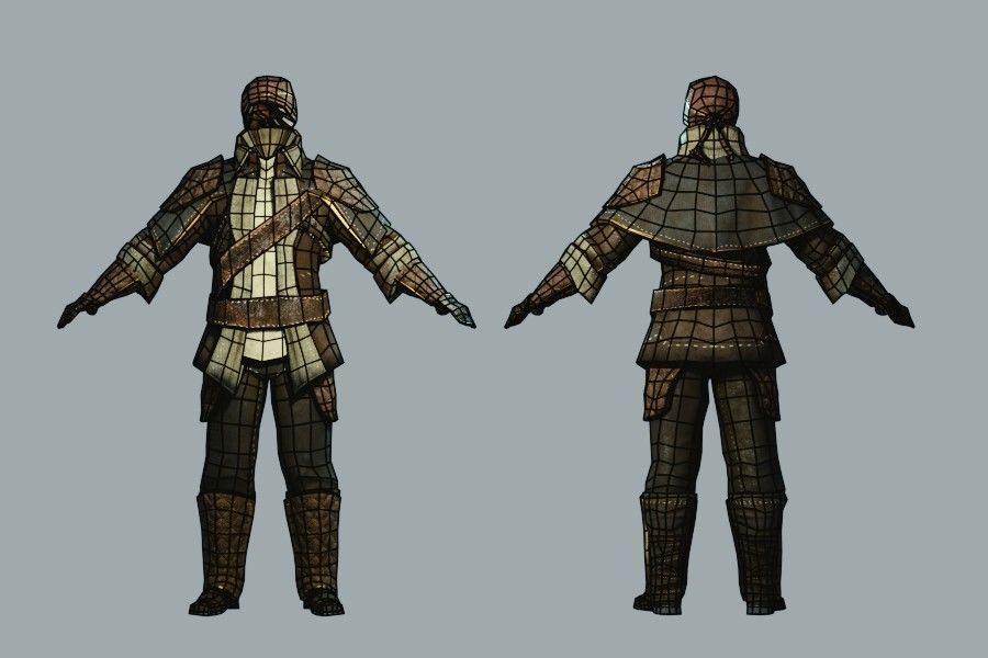 Leather and Gold Armorset Low-poly 3D model_6