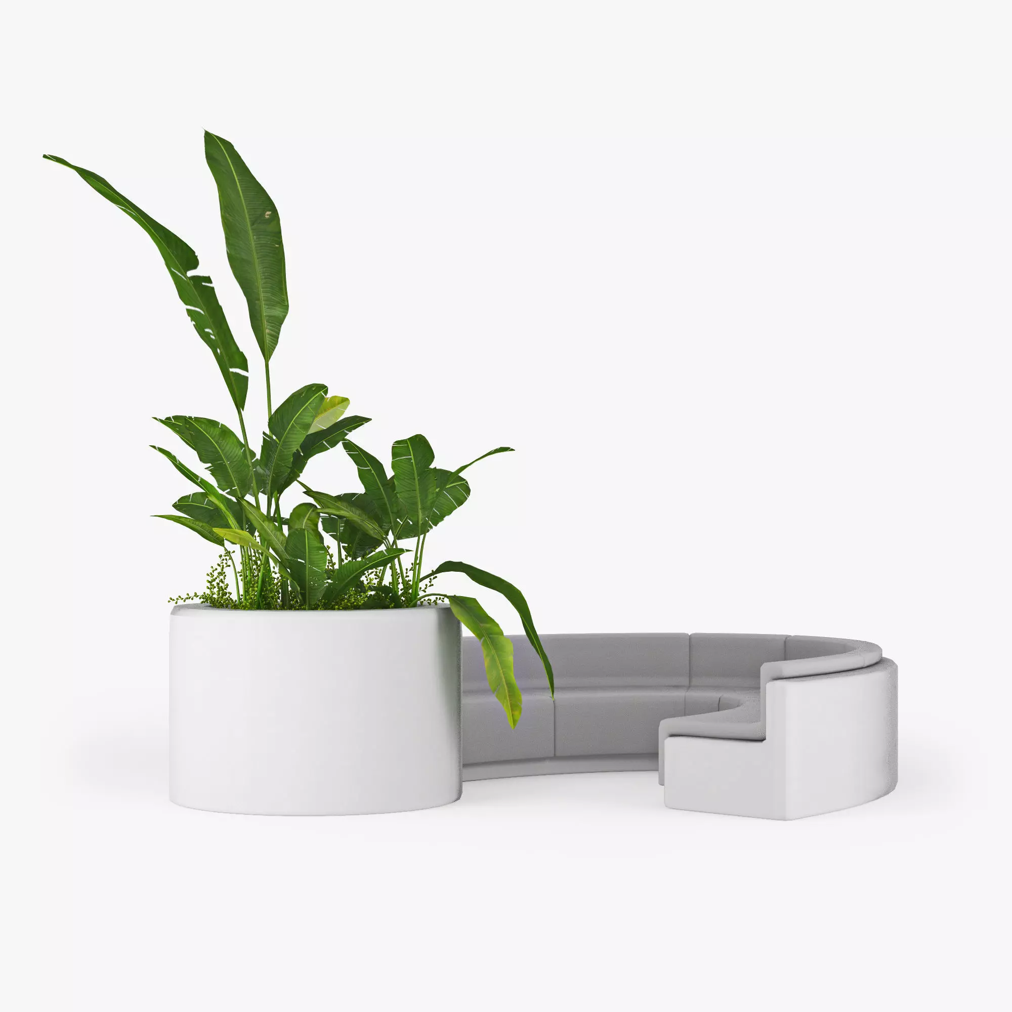 Flowerbed planter with plants 3D model_0