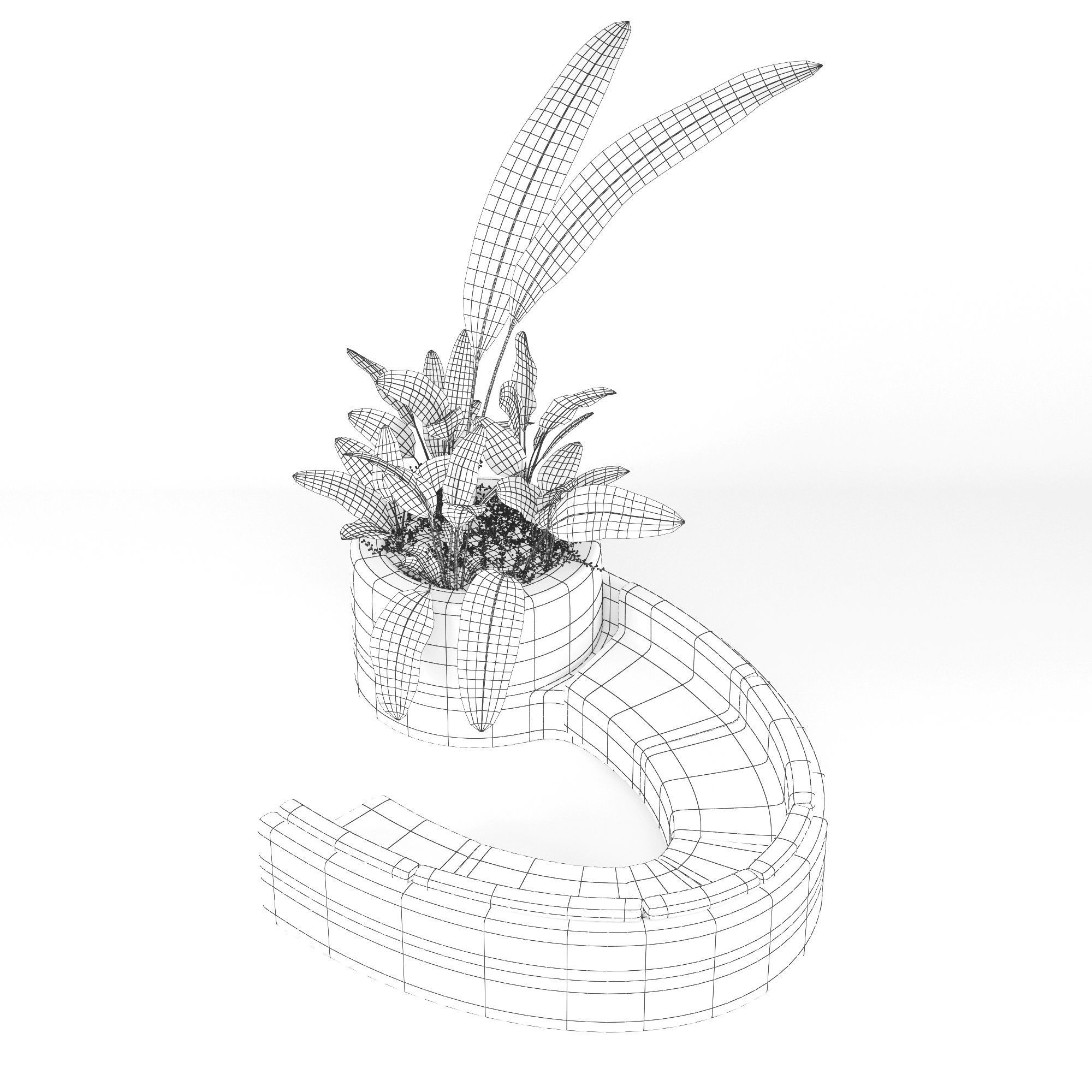Flowerbed planter with plants 3D model_6