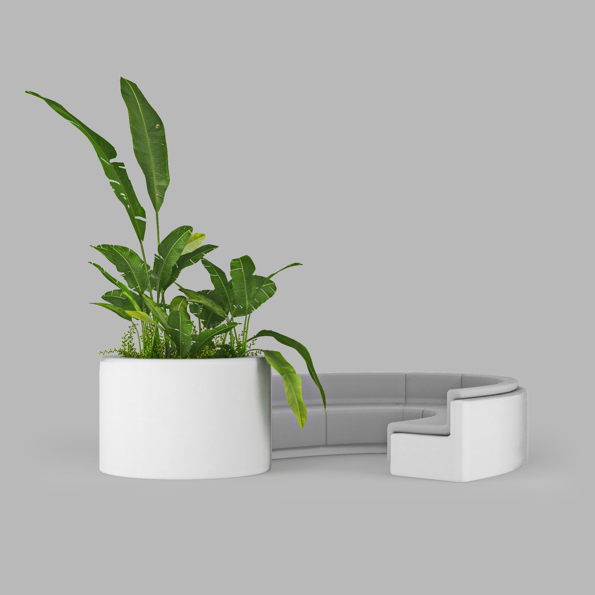 Flowerbed planter with plants 3D model_5