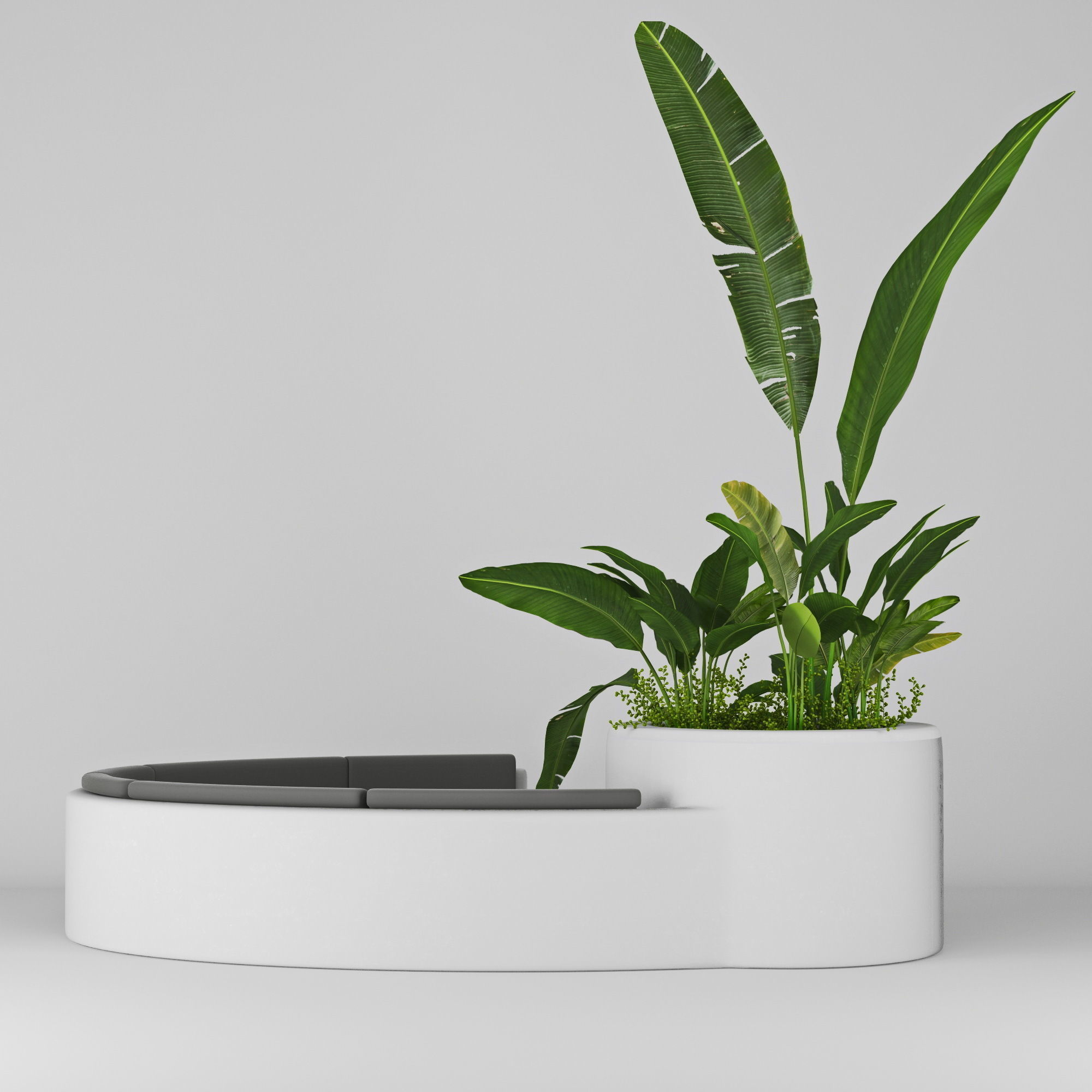 Flowerbed planter with plants 3D model_1