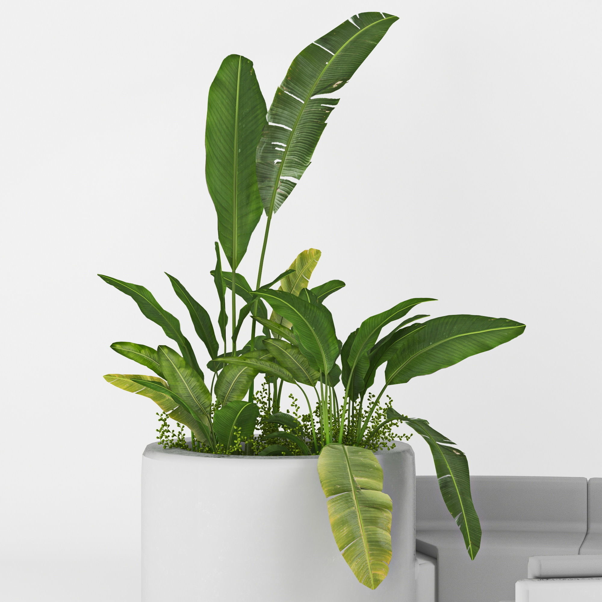 Flowerbed planter with plants 3D model_4