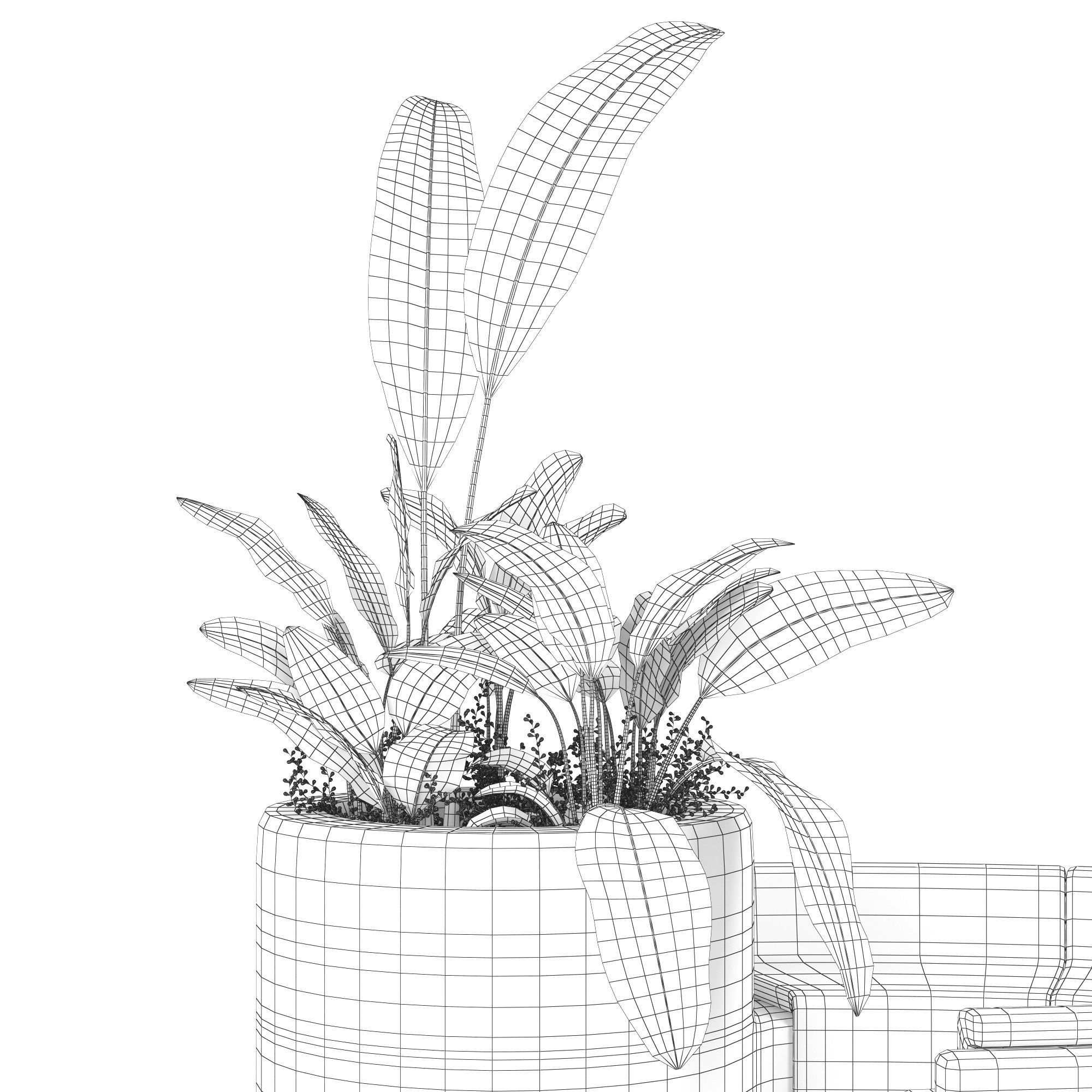 Flowerbed planter with plants 3D model_7