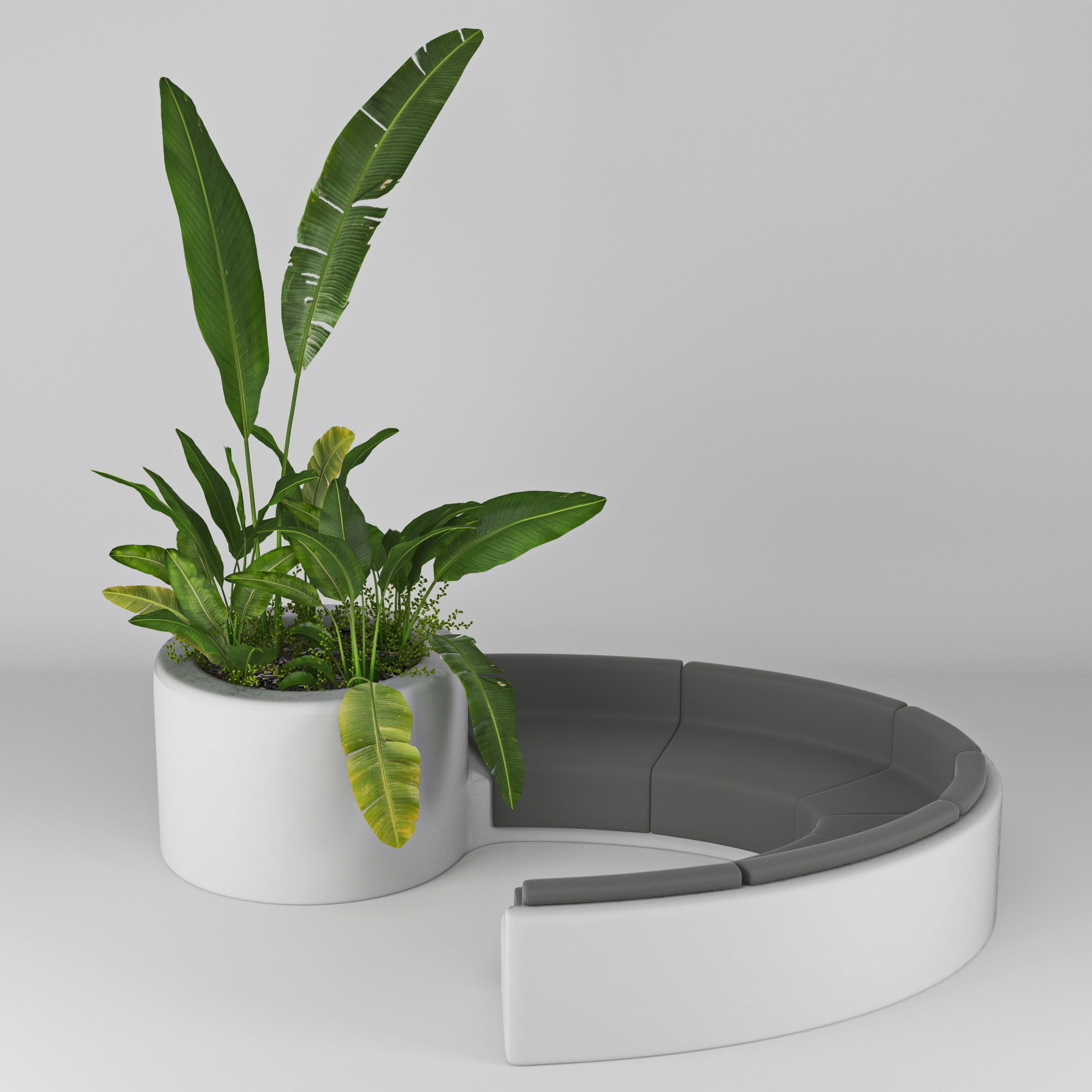 Flowerbed planter with plants 3D model_2