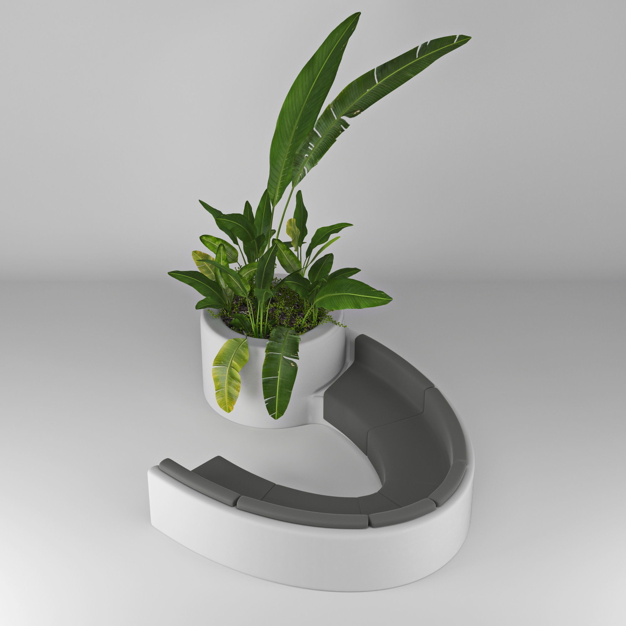 Flowerbed planter with plants 3D model_3