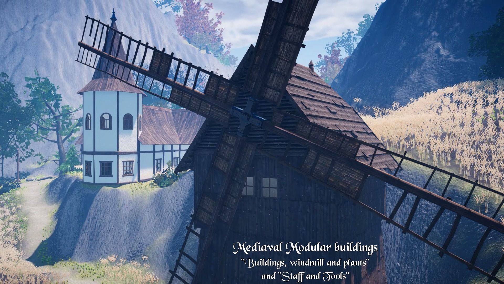 Medieval Modular City - Buildings Windmill and Environment Low-poly 3D model_4