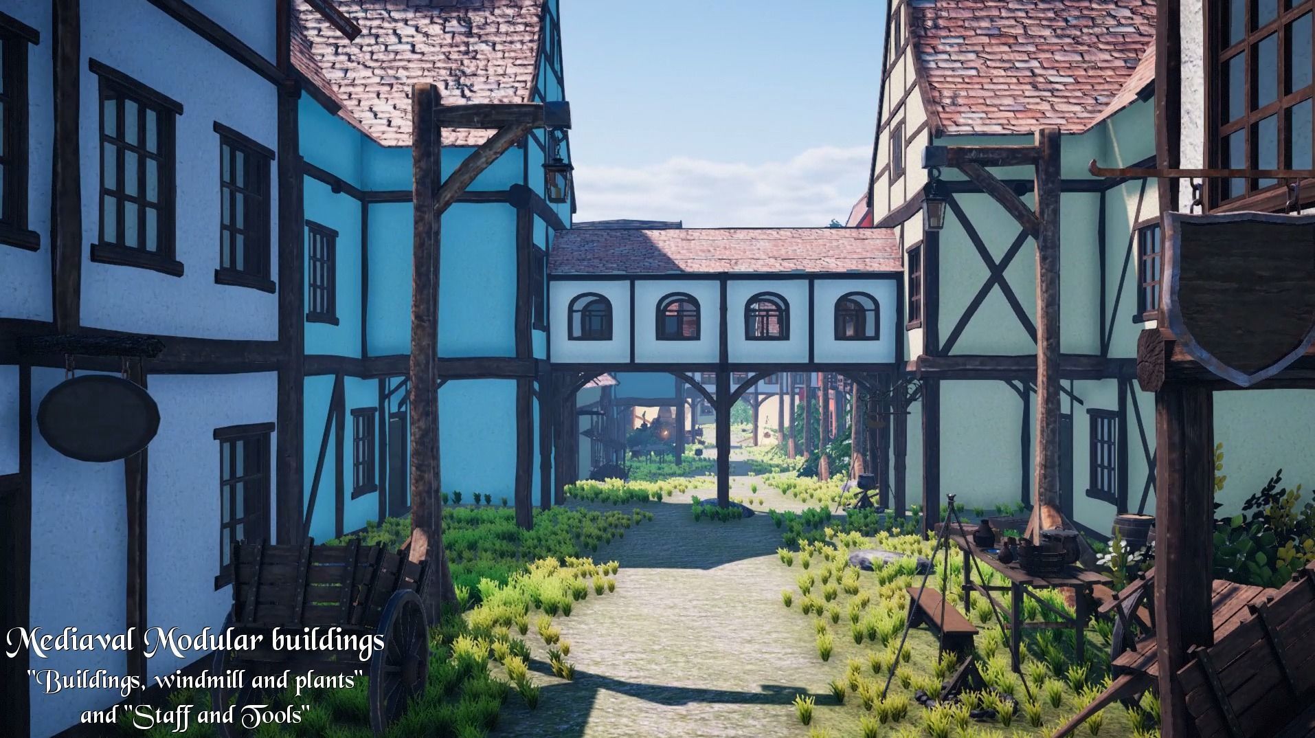 Medieval Modular City - Buildings Windmill and Environment Low-poly 3D model_7