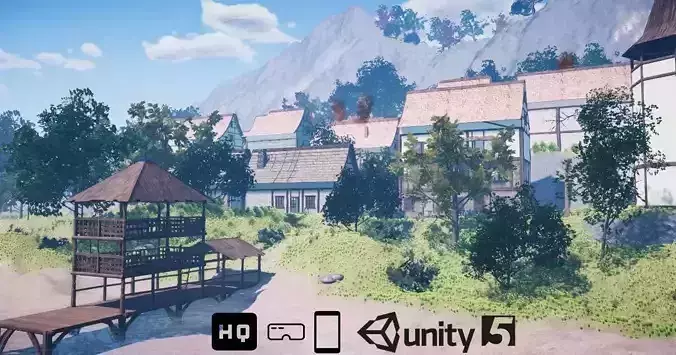 Medieval Modular City - Buildings Windmill and Environment Low-poly 3D model