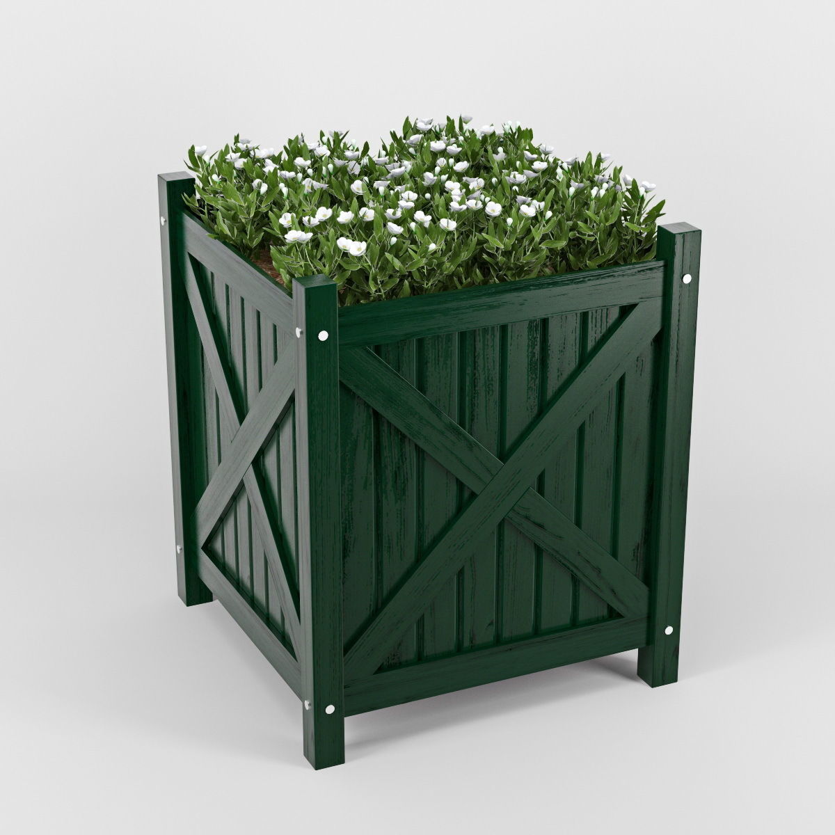 Flower wooden planter with flowers in it 3D model_2