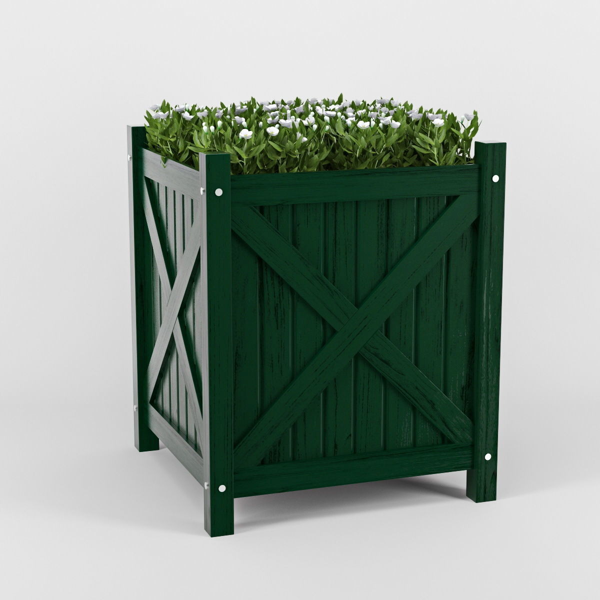 Flower wooden planter with flowers in it 3D model_6