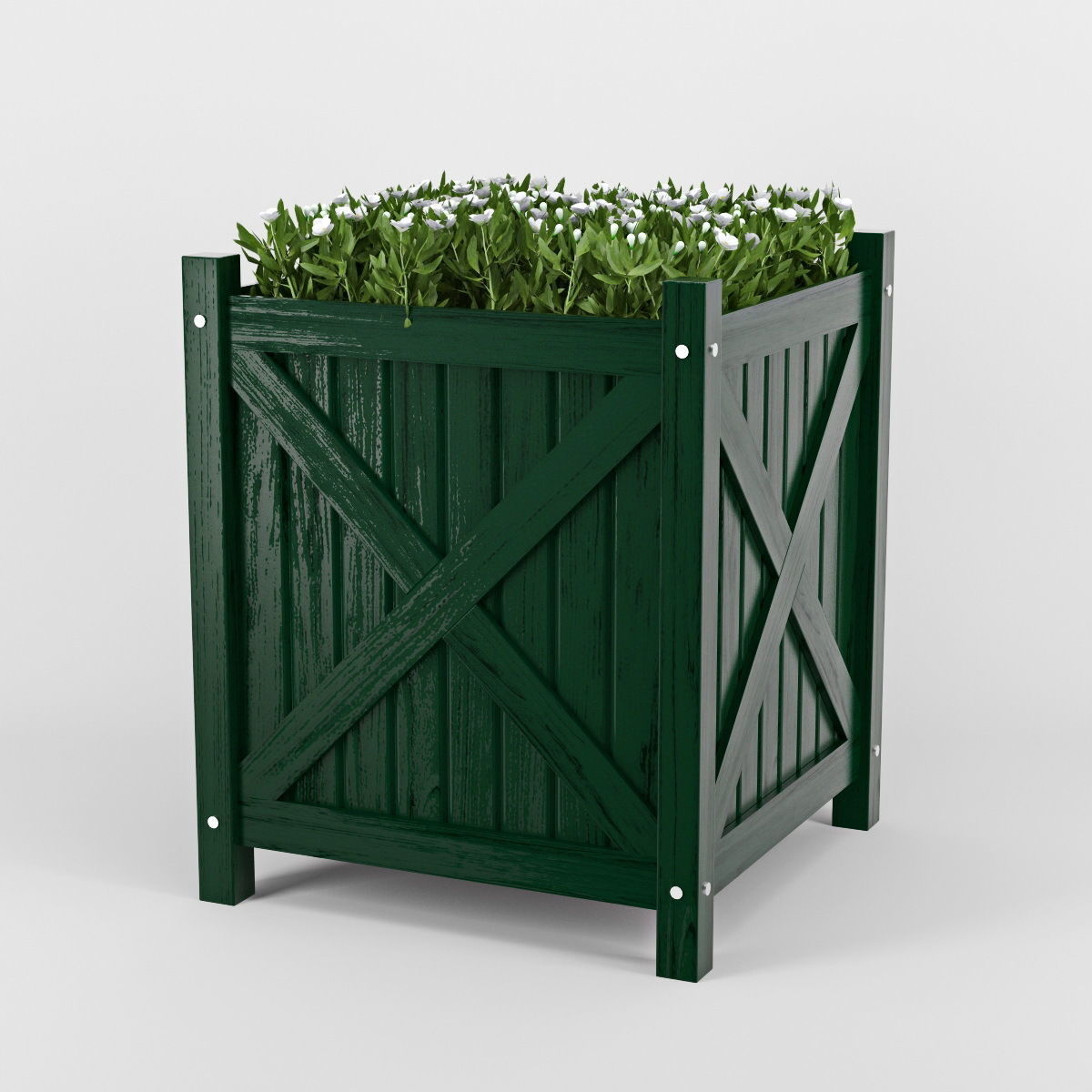 Flower wooden planter with flowers in it 3D model_5