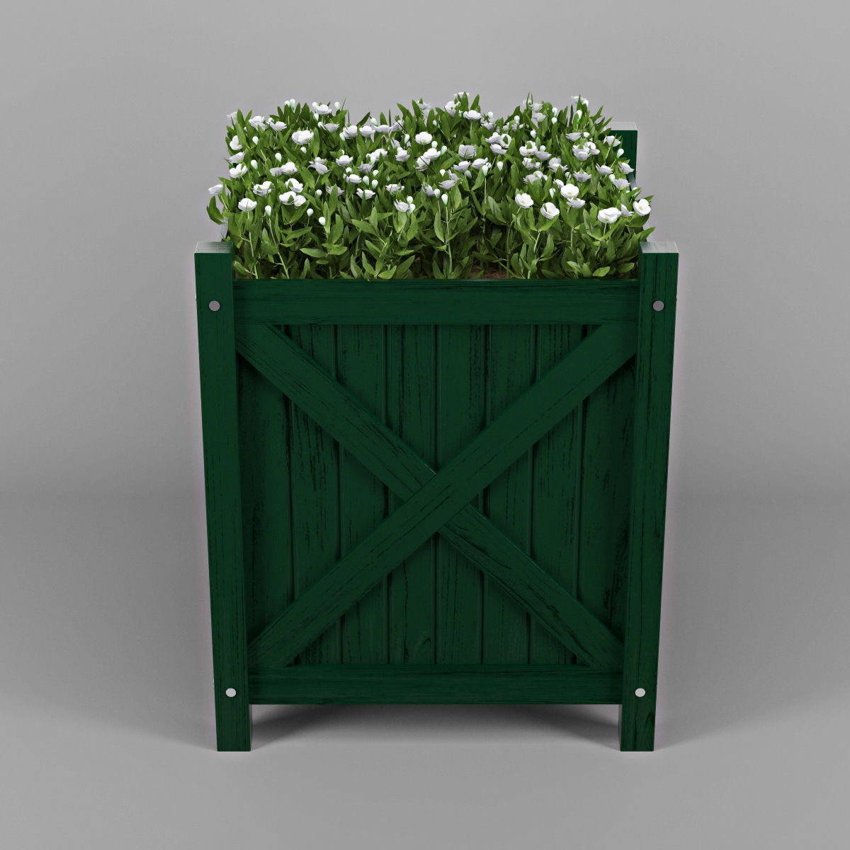 Flower wooden planter with flowers in it 3D model_4