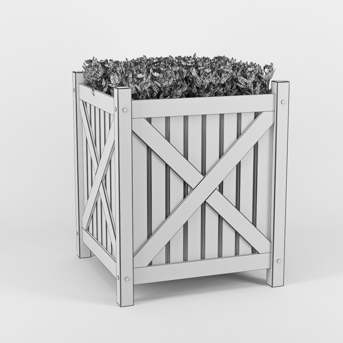 Flower wooden planter with flowers in it 3D model_8