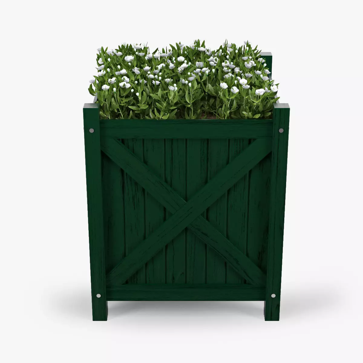 Flower wooden planter with flowers in it 3D model_0