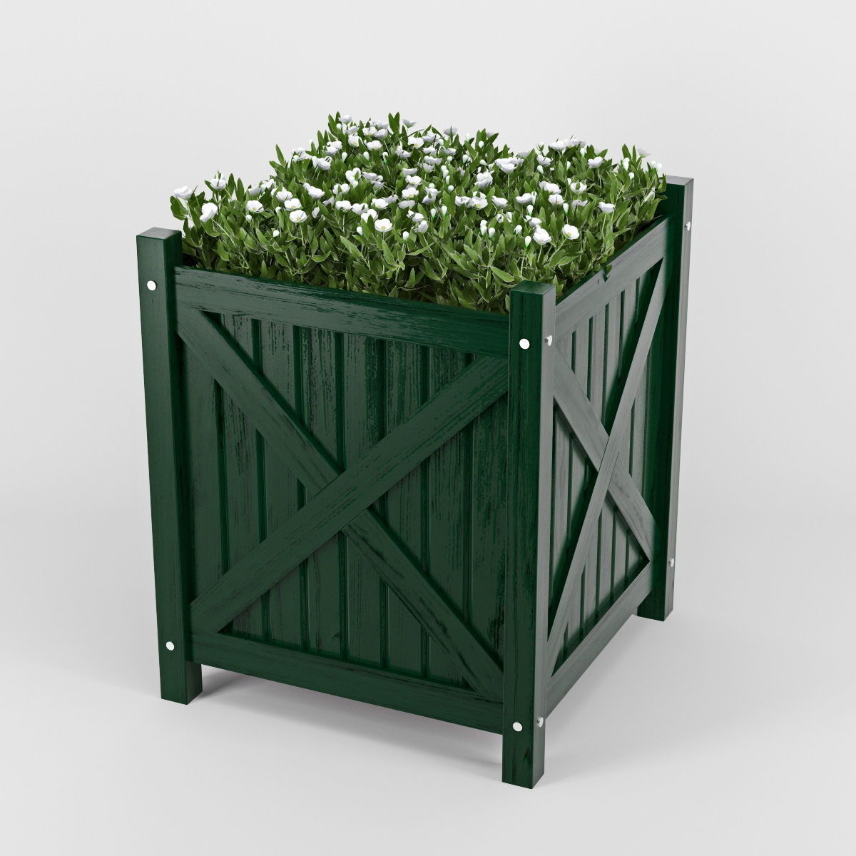 Flower wooden planter with flowers in it 3D model_3