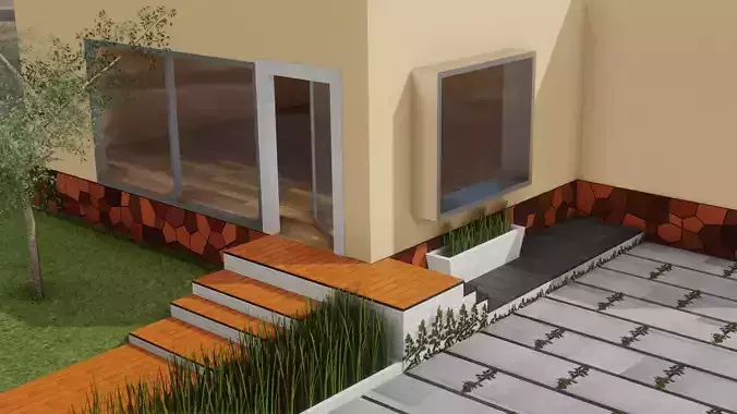 House with patio and steps