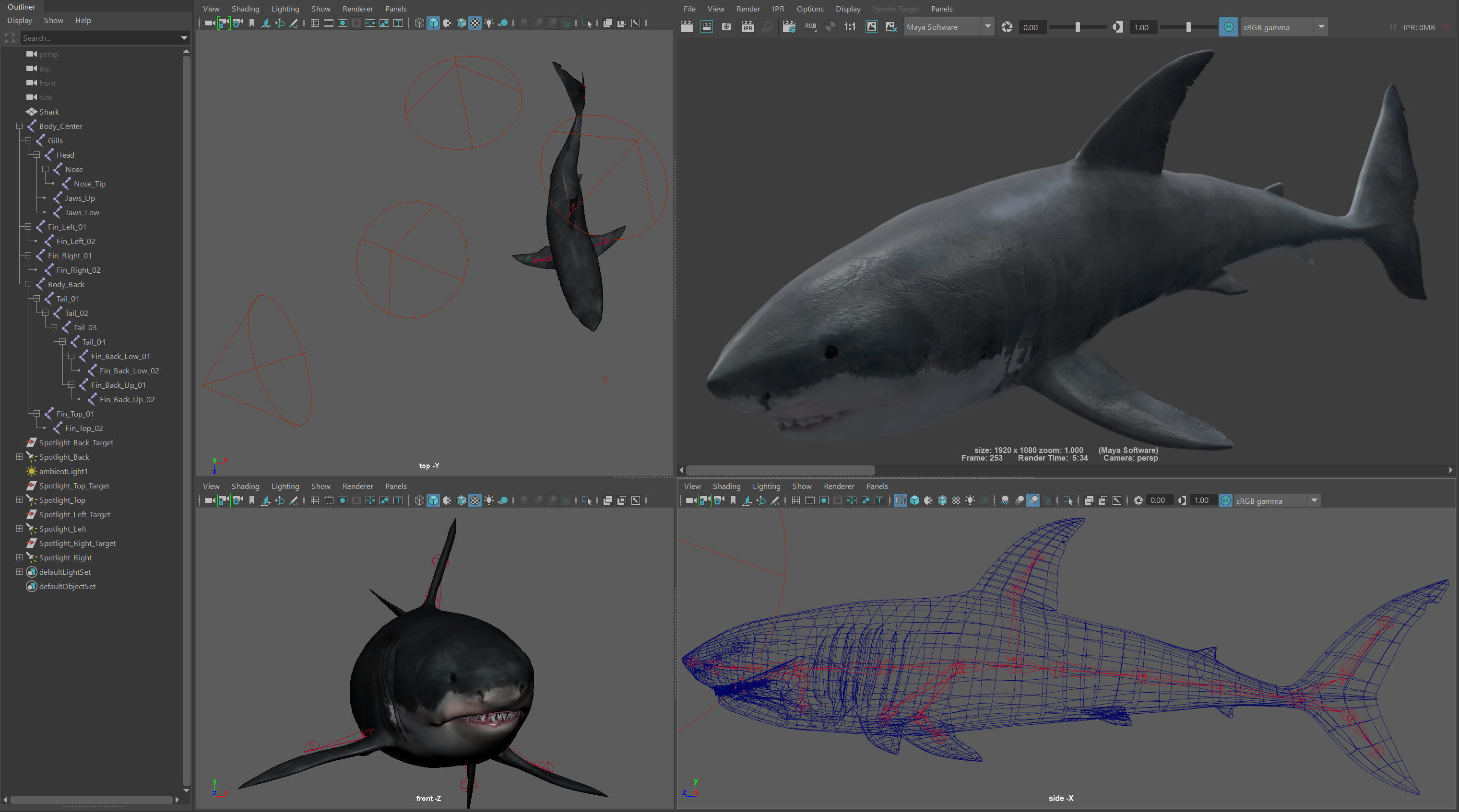 Animated Great White Shark Low-poly 3D model_15