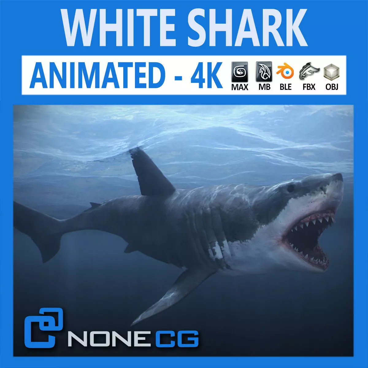 Animated Great White Shark Low-poly 3D model_0