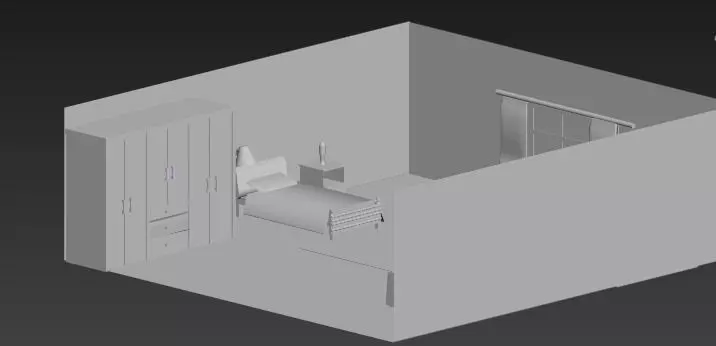 Bedroom room with bed in it 3D print model_0