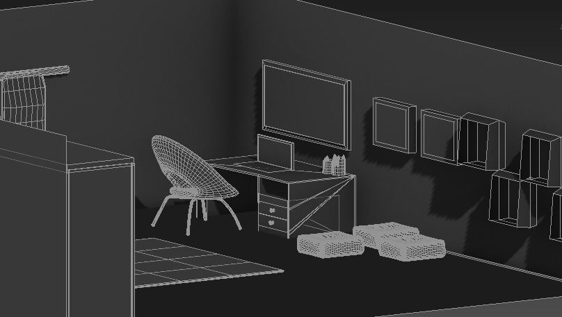 Bedroom room with bed in it 3D print model_2