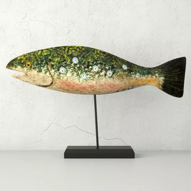 Hand Carved Wooden Fish 3D model_0