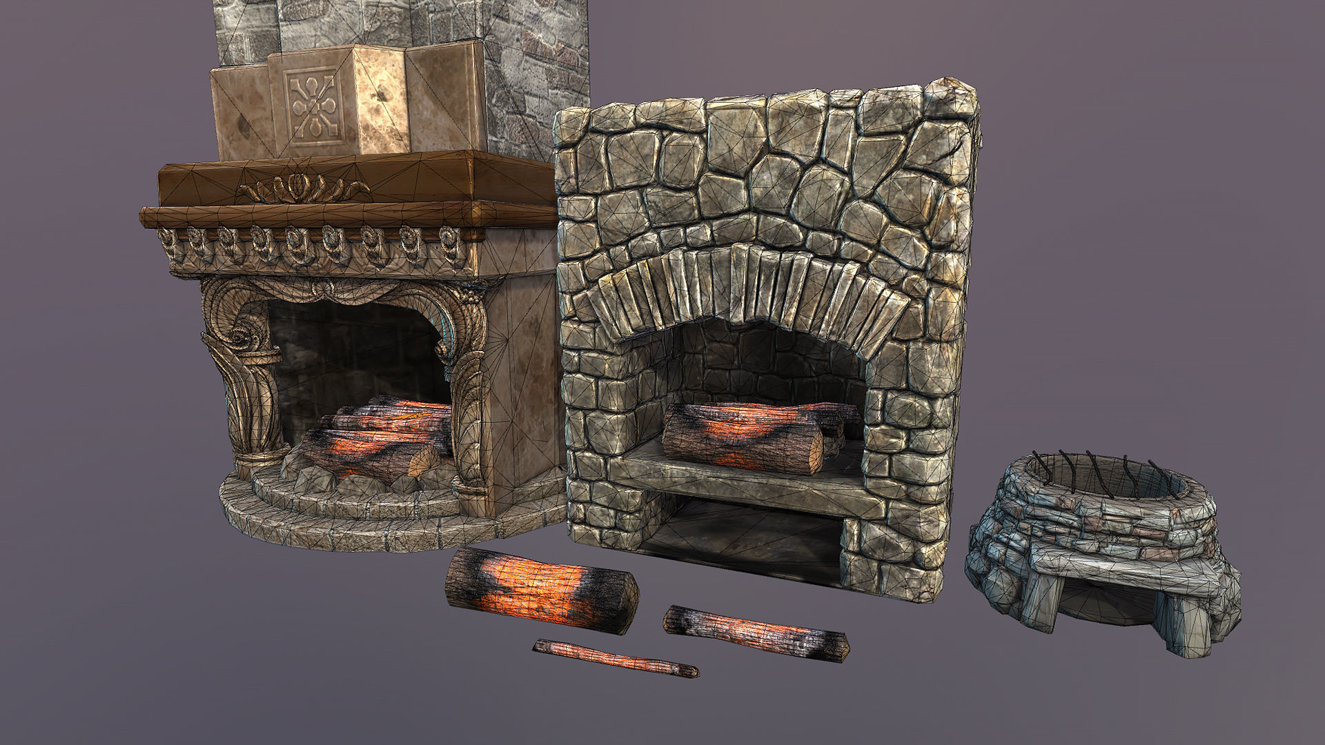 Fireplace and hearths Low-poly 3D model_4